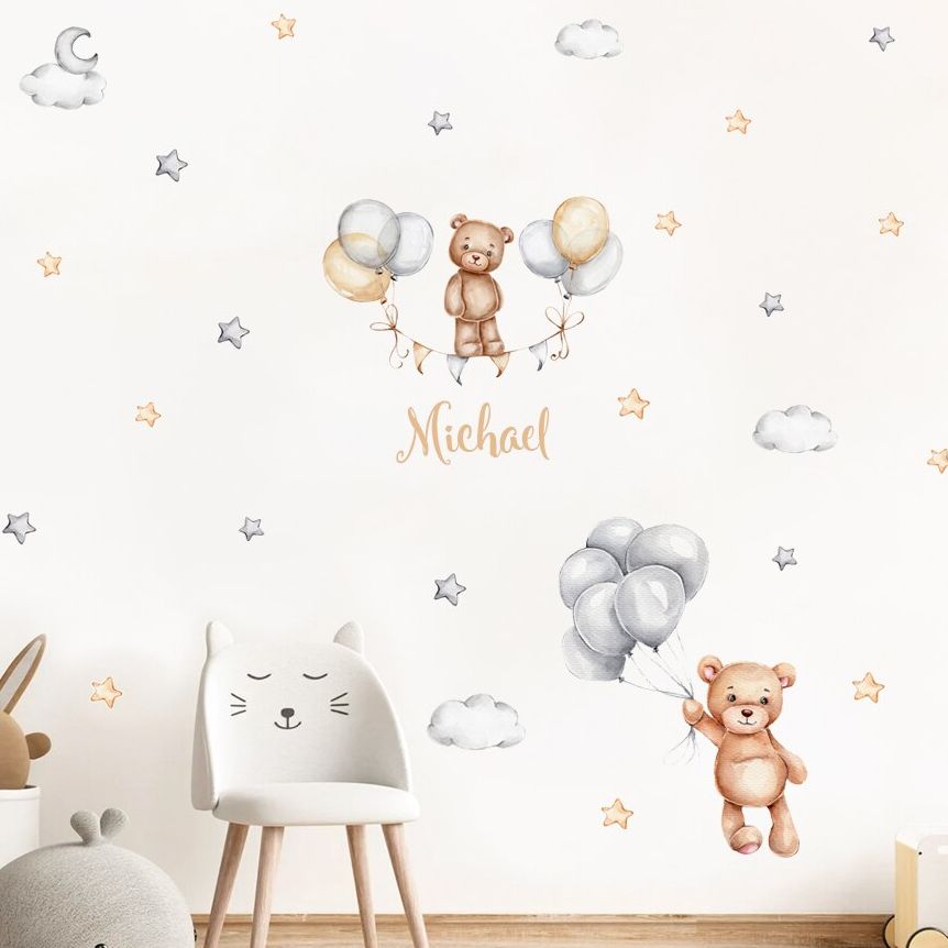 Custom Baby Name Bear Balloons - Baby Nursery Vinyl Wall Stickers 리뷰 및 가격