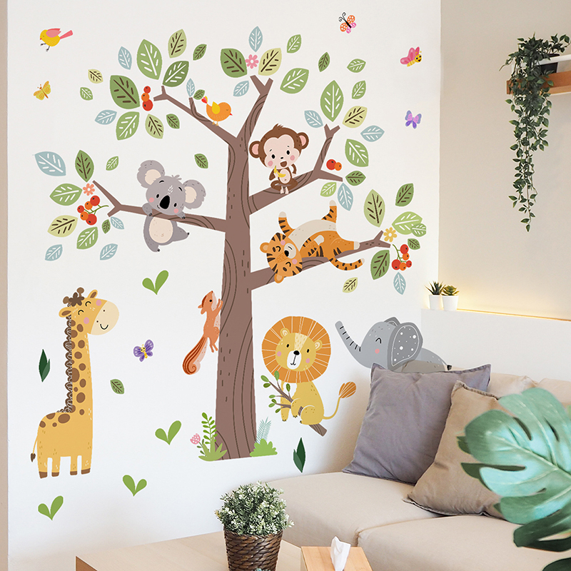 Large Jungle Animal Wall Stick - Baby Nursery Jungle Wallpaper 리뷰 및 가격