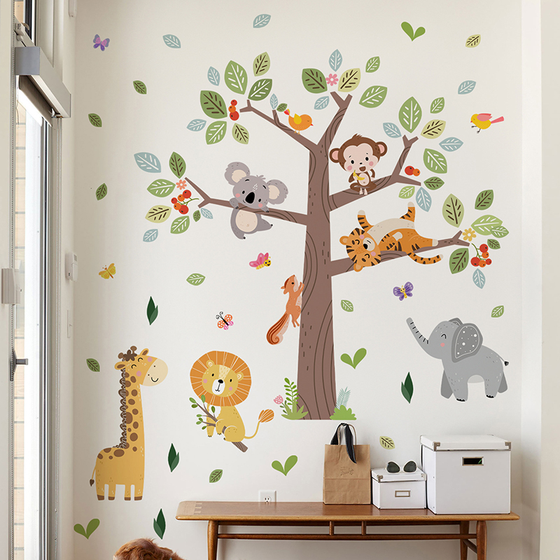 Large Jungle Animal Wall Stick - Baby Nursery Jungle Wallpaper 리뷰 및 가격