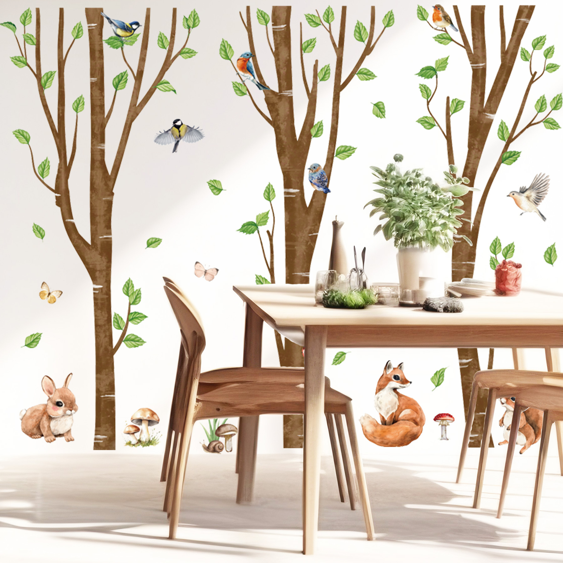 Large Jungle Birch Tree Animal - Baby Nursery Jungle Wallpaper 리뷰 및 가격