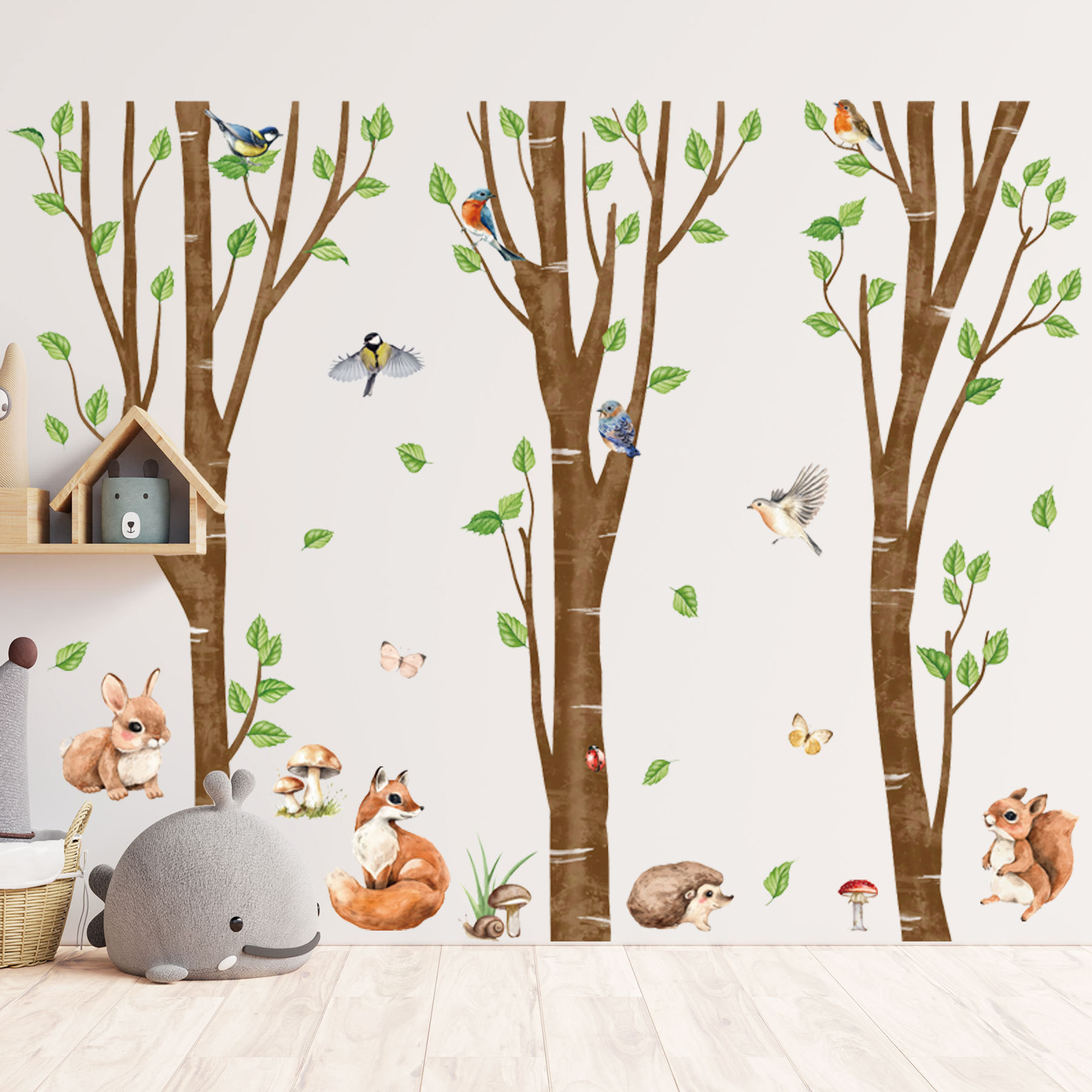 Large Jungle Birch Tree Animal - Baby Nursery Jungle Wallpaper 리뷰 및 가격