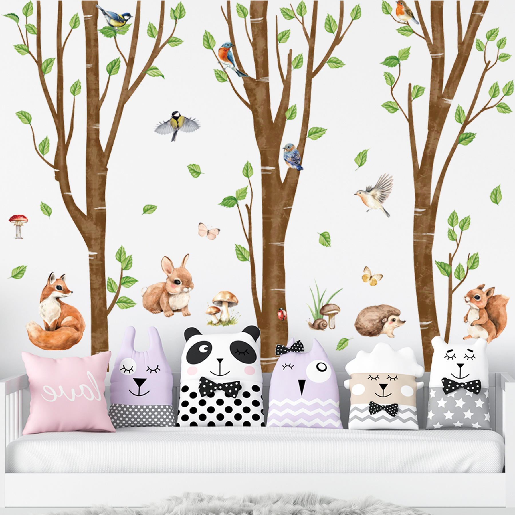 Large Jungle Birch Tree Animal - Baby Nursery Jungle Wallpaper 리뷰 및 가격