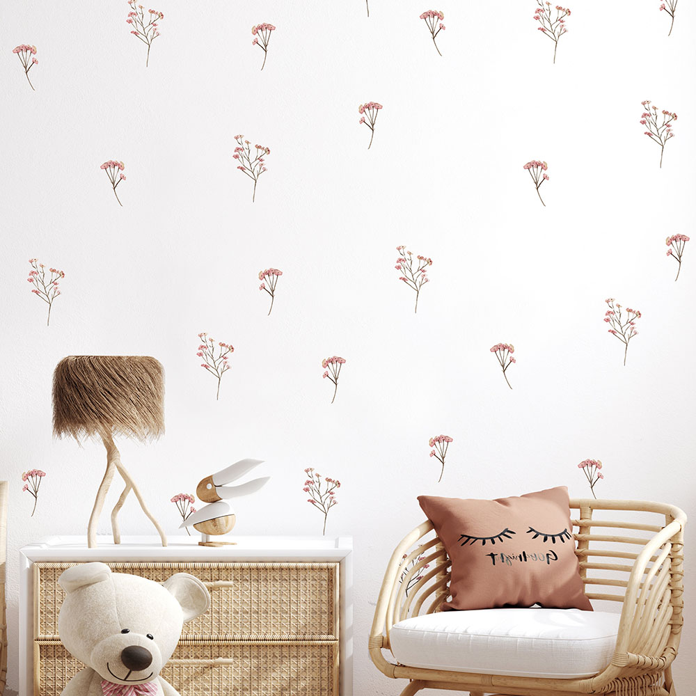 Pink  Watercolor Flower Wall S - Baby Nursery Wallpaper 리뷰 및 가격
