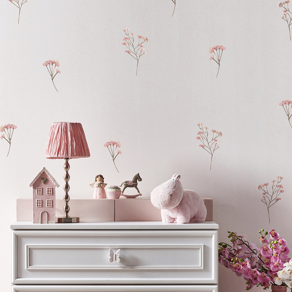 Pink  Watercolor Flower Wall S - Baby Nursery Wallpaper 리뷰 및 가격