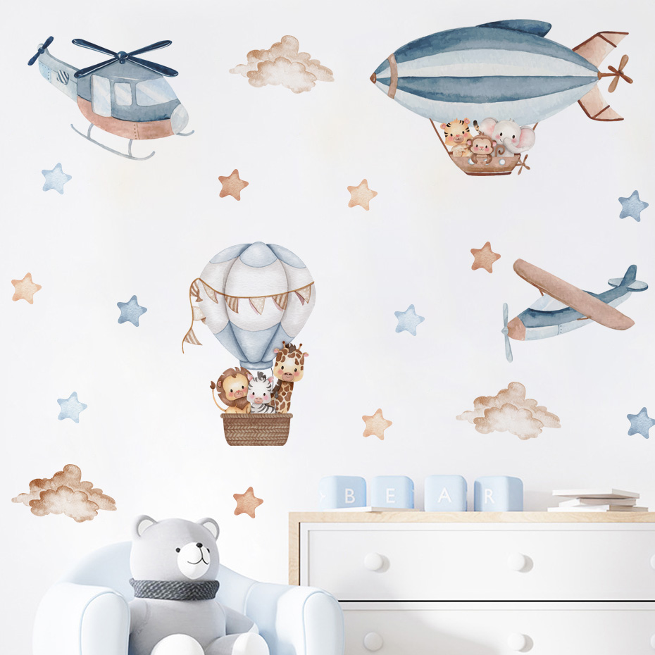 Watercolor Animals Hot Air Bal - Baby Nursery Boy 리뷰 및 가격