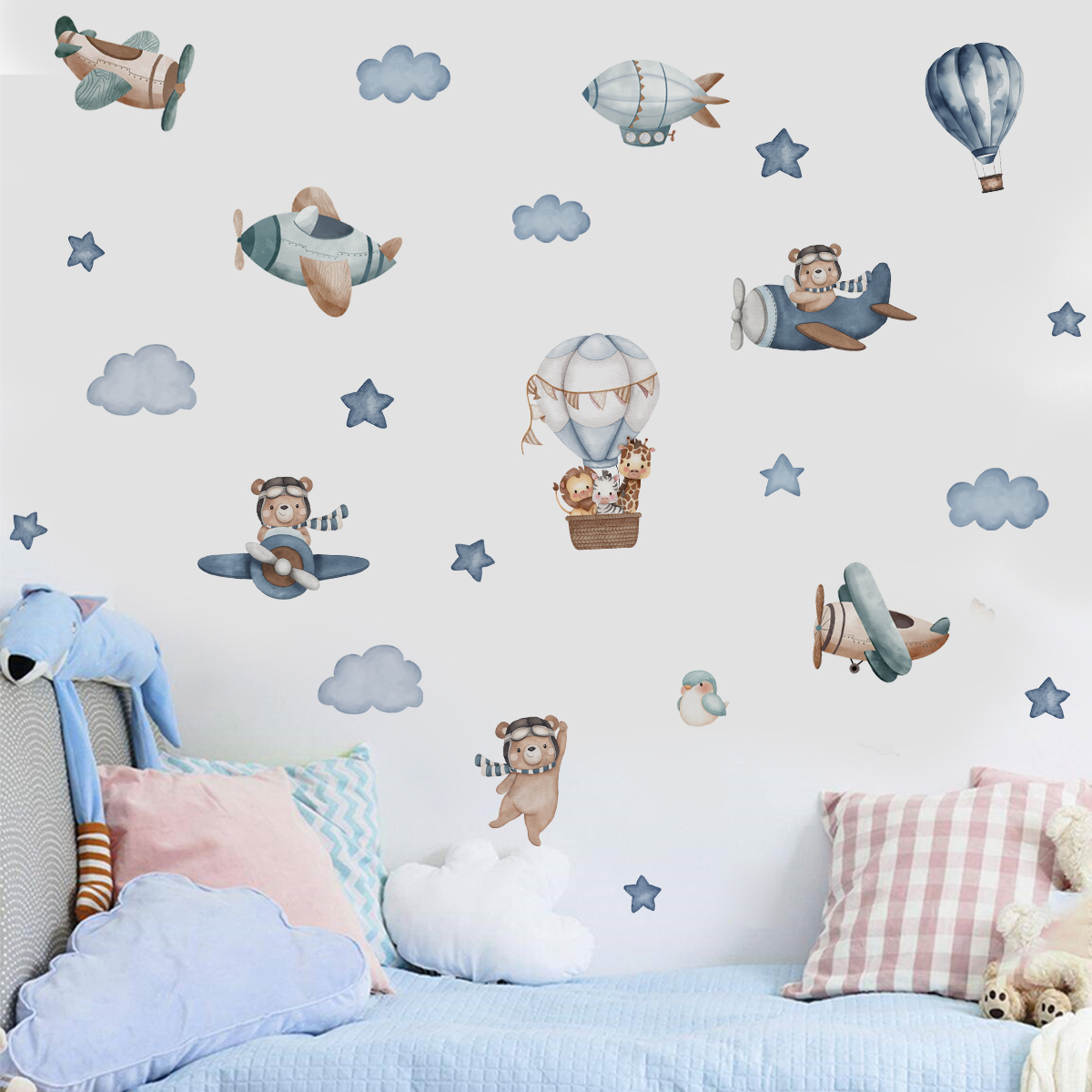 Watercolor Animals Hot Air Bal - Baby Nursery Boy 리뷰 및 가격