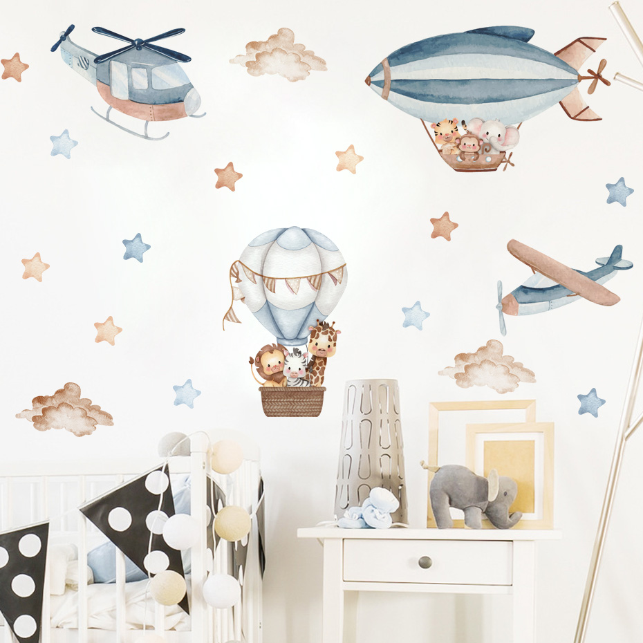 Watercolor Animals Hot Air Bal - Baby Nursery Boy 리뷰 및 가격