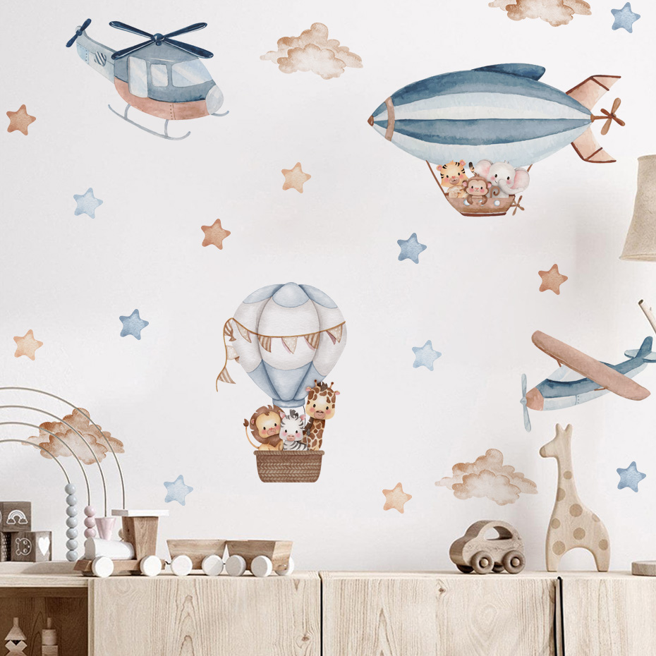 Watercolor Animals Hot Air Bal - Baby Nursery Boy 리뷰 및 가격