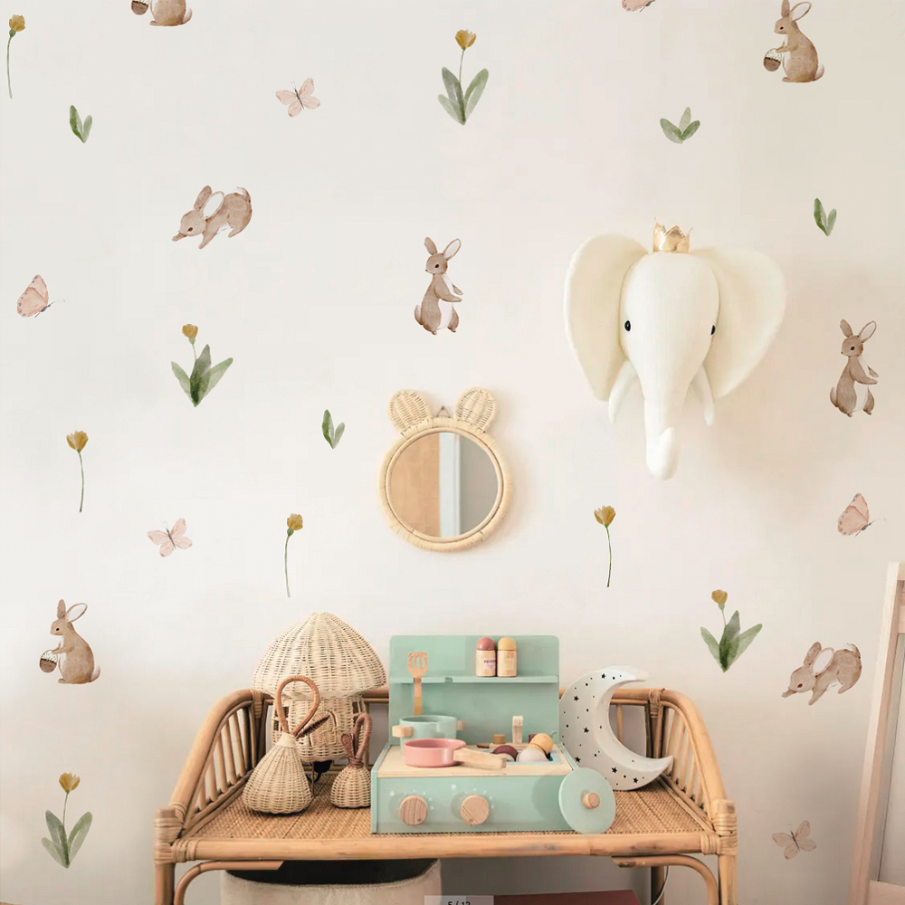 Summertime Watercolor  Cute Bu - Baby Nursery Wallpaper 리뷰 및 가격