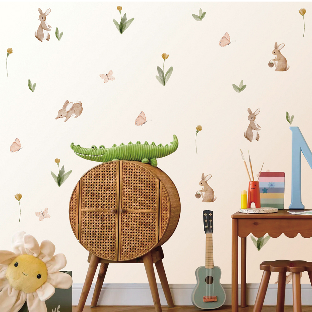 Summertime Watercolor  Cute Bu - Baby Nursery Wallpaper 리뷰 및 가격