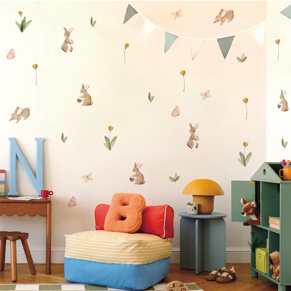 Summertime Watercolor  Cute Bu - Baby Nursery Wallpaper 리뷰 및 가격