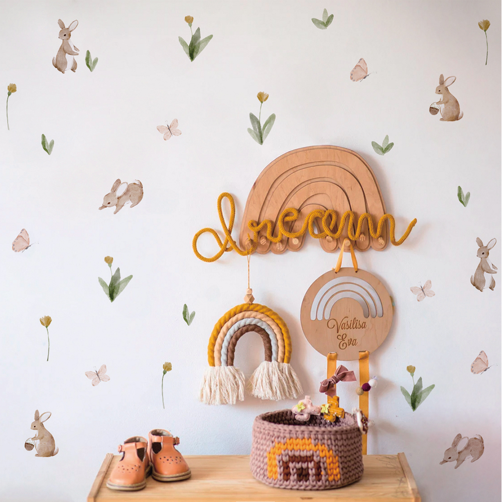 Summertime Watercolor  Cute Bu - Baby Nursery Wallpaper 리뷰 및 가격