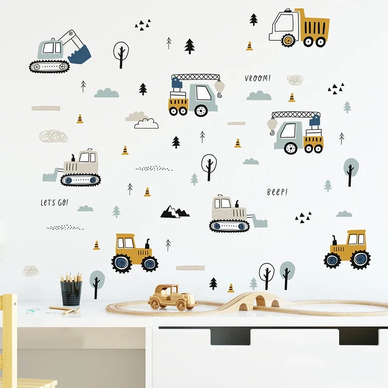 Hand Drawn Cute Cars Cargo Tru - Baby Nursery Wallpaper 리뷰 및 가격