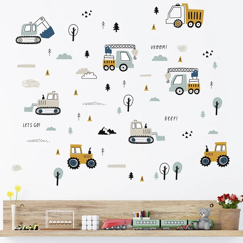 Hand Drawn Cute Cars Cargo Tru - Baby Nursery Wallpaper 리뷰 및 가격