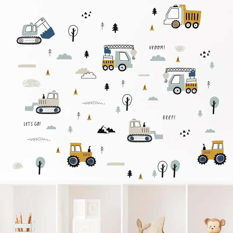 Hand Drawn Cute Cars Cargo Tru - Baby Nursery Wallpaper 리뷰 및 가격