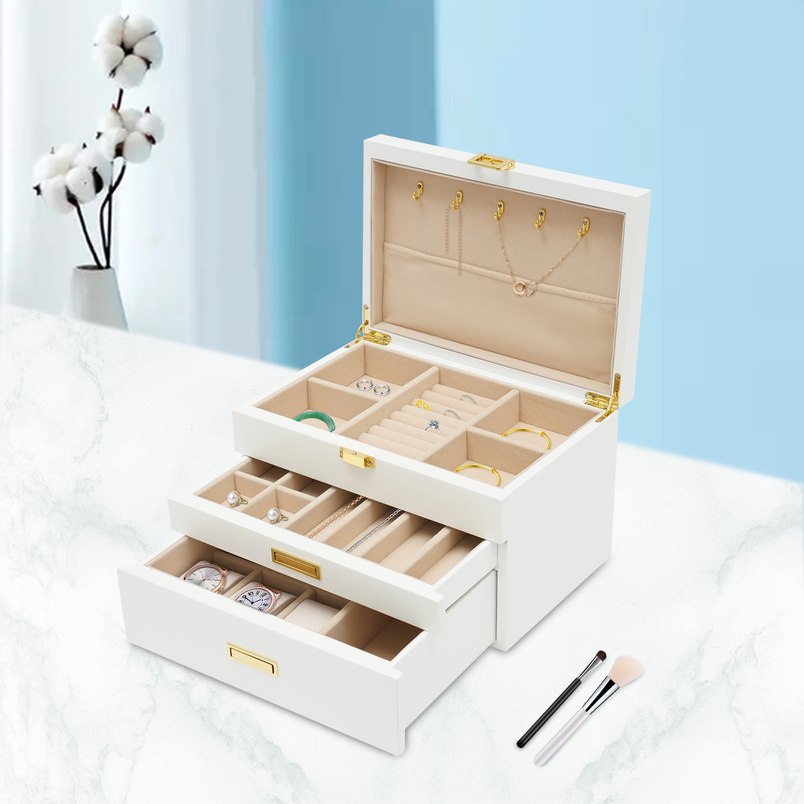Elegant White Large Jewelry St - Drawer Dresser White 리뷰 및 가격