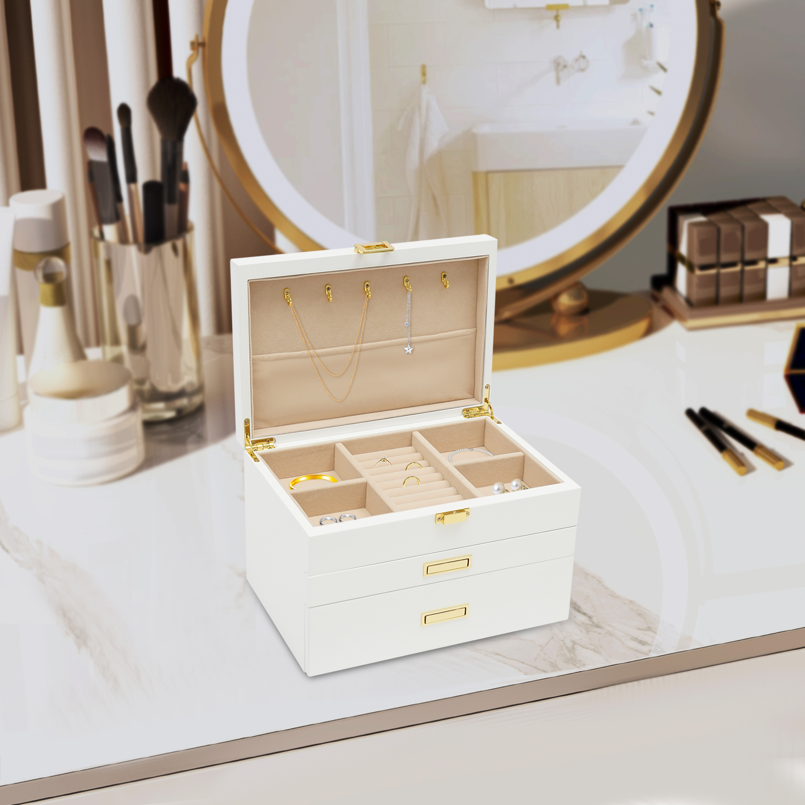 Elegant White Large Jewelry St - Drawer Dresser White 리뷰 및 가격