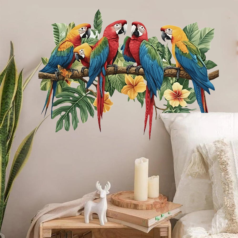 3Pcs Parrots on Branch Wall St - Baby Nursery Wallpaper 리뷰 및 가격