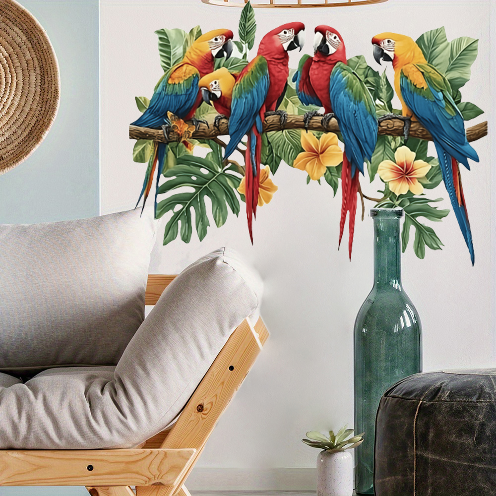 3Pcs Parrots on Branch Wall St - Baby Nursery Wallpaper 리뷰 및 가격