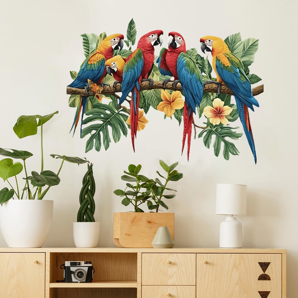 3Pcs Parrots on Branch Wall St - Baby Nursery Wallpaper 리뷰 및 가격