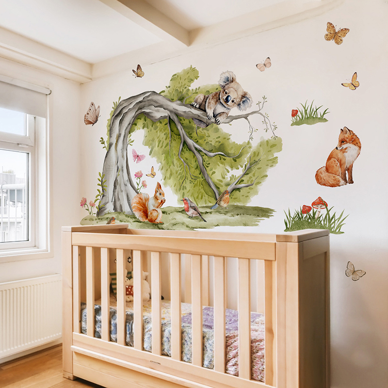 Jungle Large Tree Animals Wall - Baby Nursery Jungle Wallpaper 리뷰 및 가격