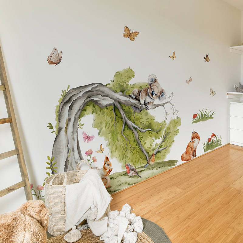 Jungle Large Tree Animals Wall - Baby Nursery Jungle Wallpaper 리뷰 및 가격
