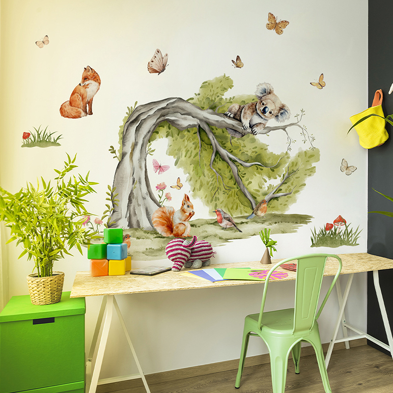 Jungle Large Tree Animals Wall - Baby Nursery Jungle Wallpaper 리뷰 및 가격