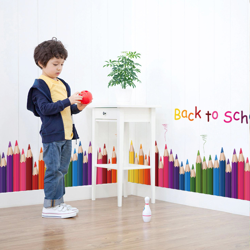 Cartoon Colour Pencil Baseboar - Baby Nursery Wallpaper 리뷰 및 가격