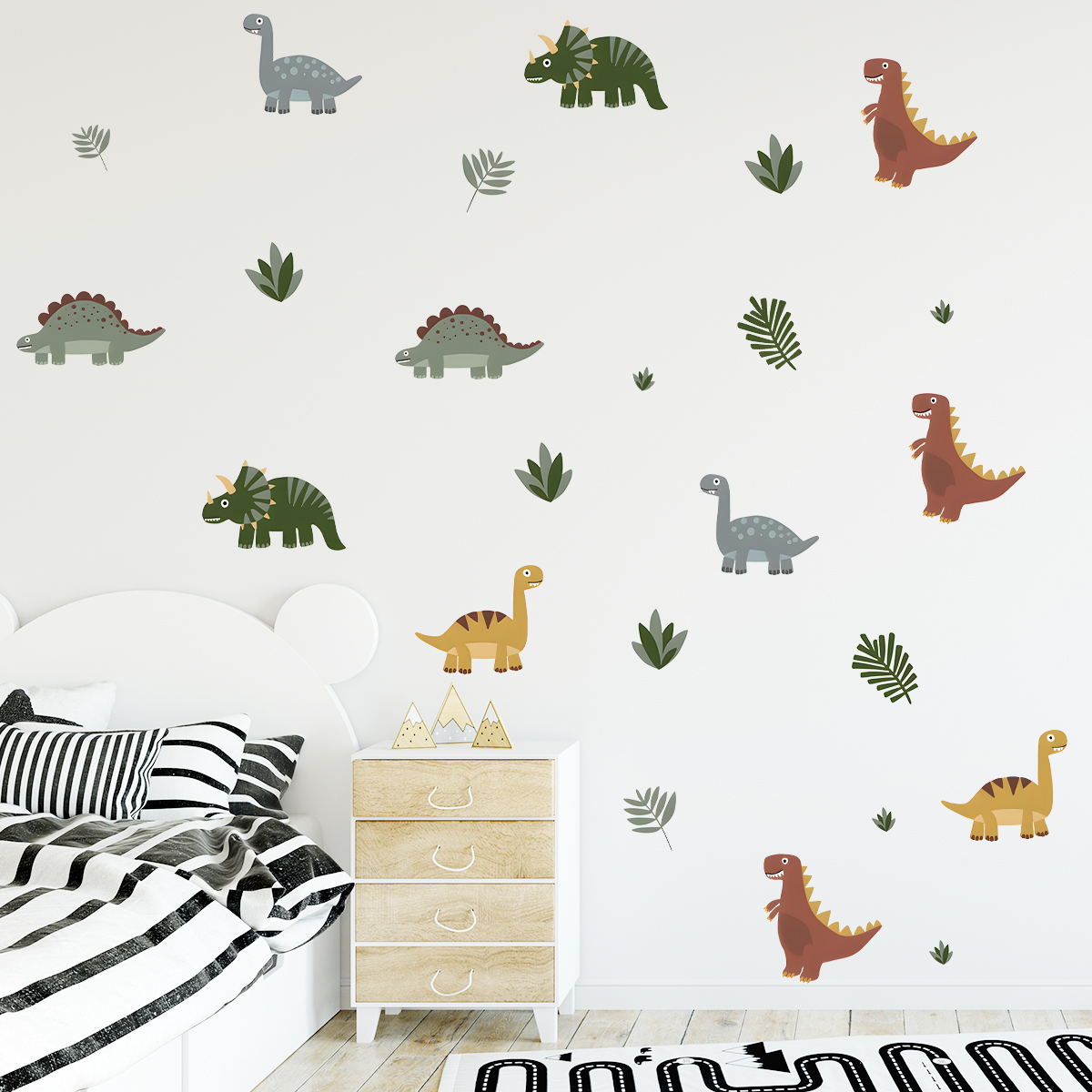 Cartoon Cute Dinosaur Leaf Ani - Baby Nursery Wallpaper 리뷰 및 가격