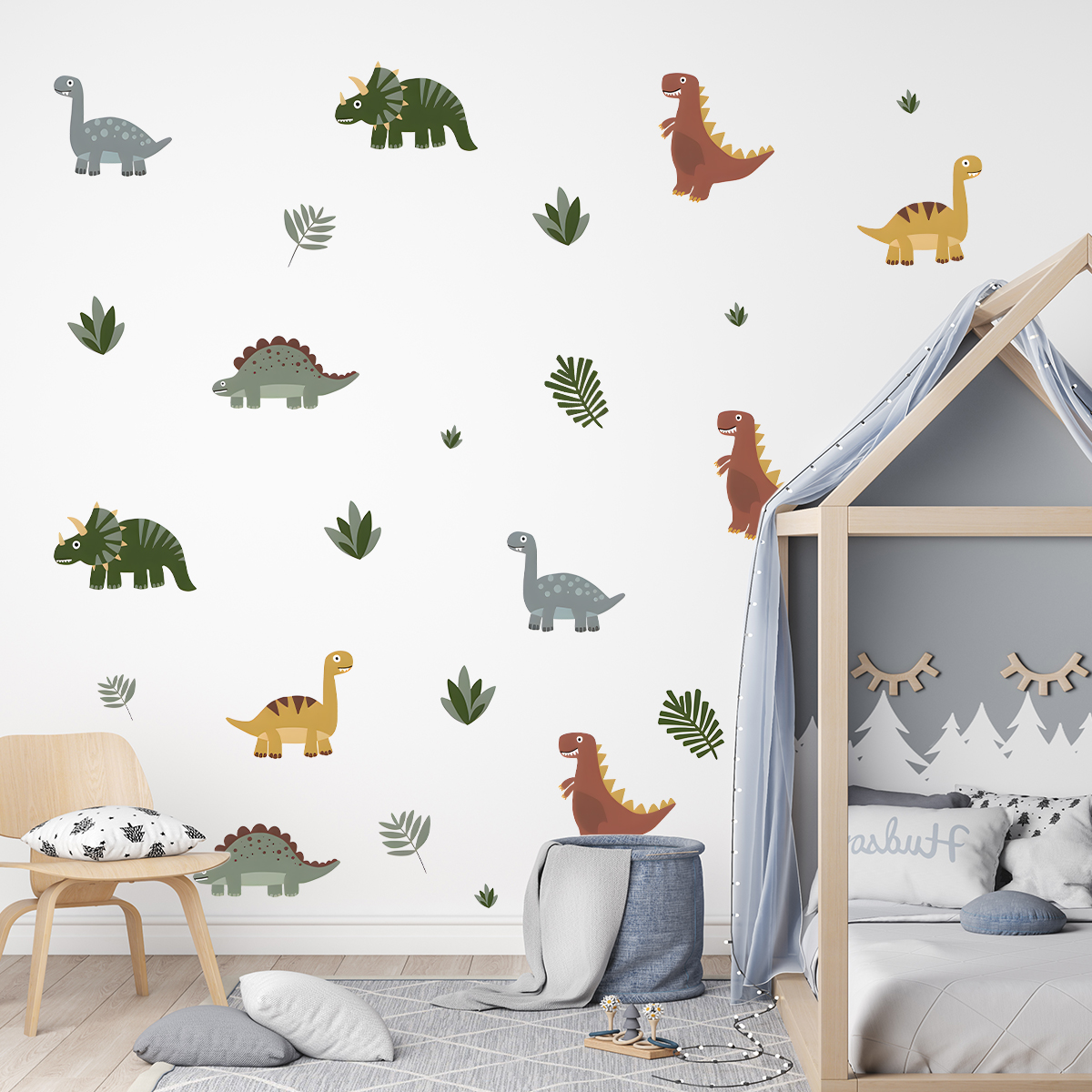 Cartoon Cute Dinosaur Leaf Ani - Baby Nursery Wallpaper 리뷰 및 가격