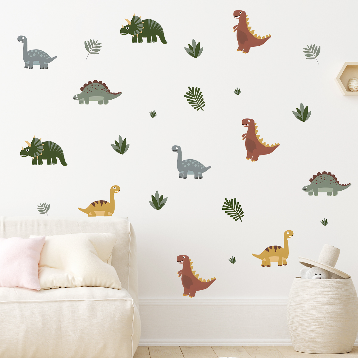 Cartoon Cute Dinosaur Leaf Ani - Baby Nursery Wallpaper 리뷰 및 가격