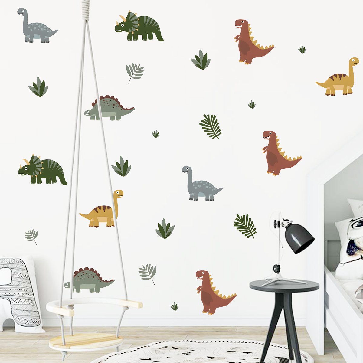 Cartoon Cute Dinosaur Leaf Ani - Baby Nursery Wallpaper 리뷰 및 가격