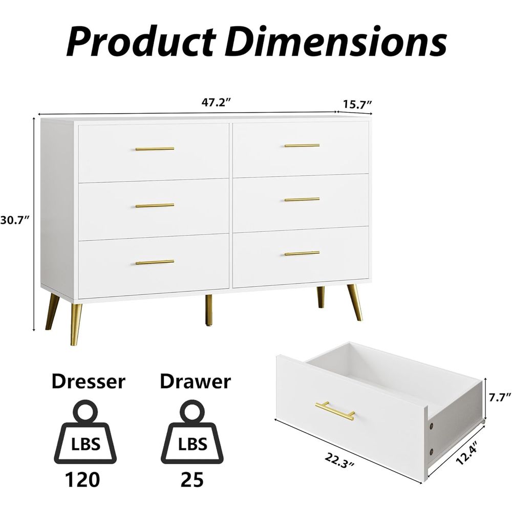 6-Drawer White Dresser with Go - Drawer Dresser White 리뷰 및 가격