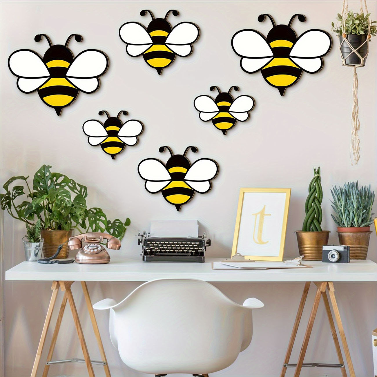 6Pcs Cute Bee Wooden Wall Stic - Baby Nursery Wallpaper 리뷰 및 가격