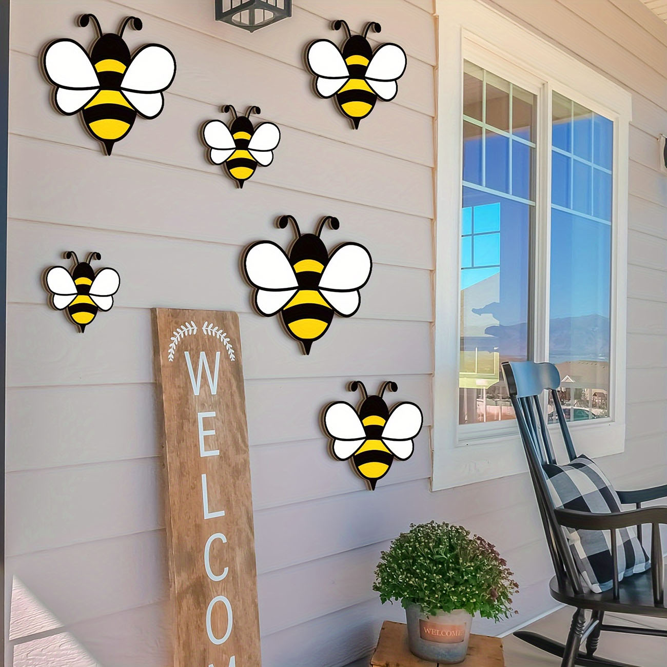 6Pcs Cute Bee Wooden Wall Stic - Baby Nursery Wallpaper 리뷰 및 가격