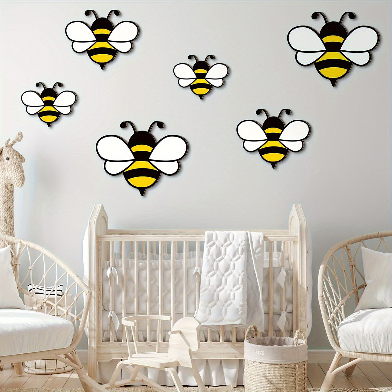 6Pcs Cute Bee Wooden Wall Stic - Baby Nursery Wallpaper 리뷰 및 가격