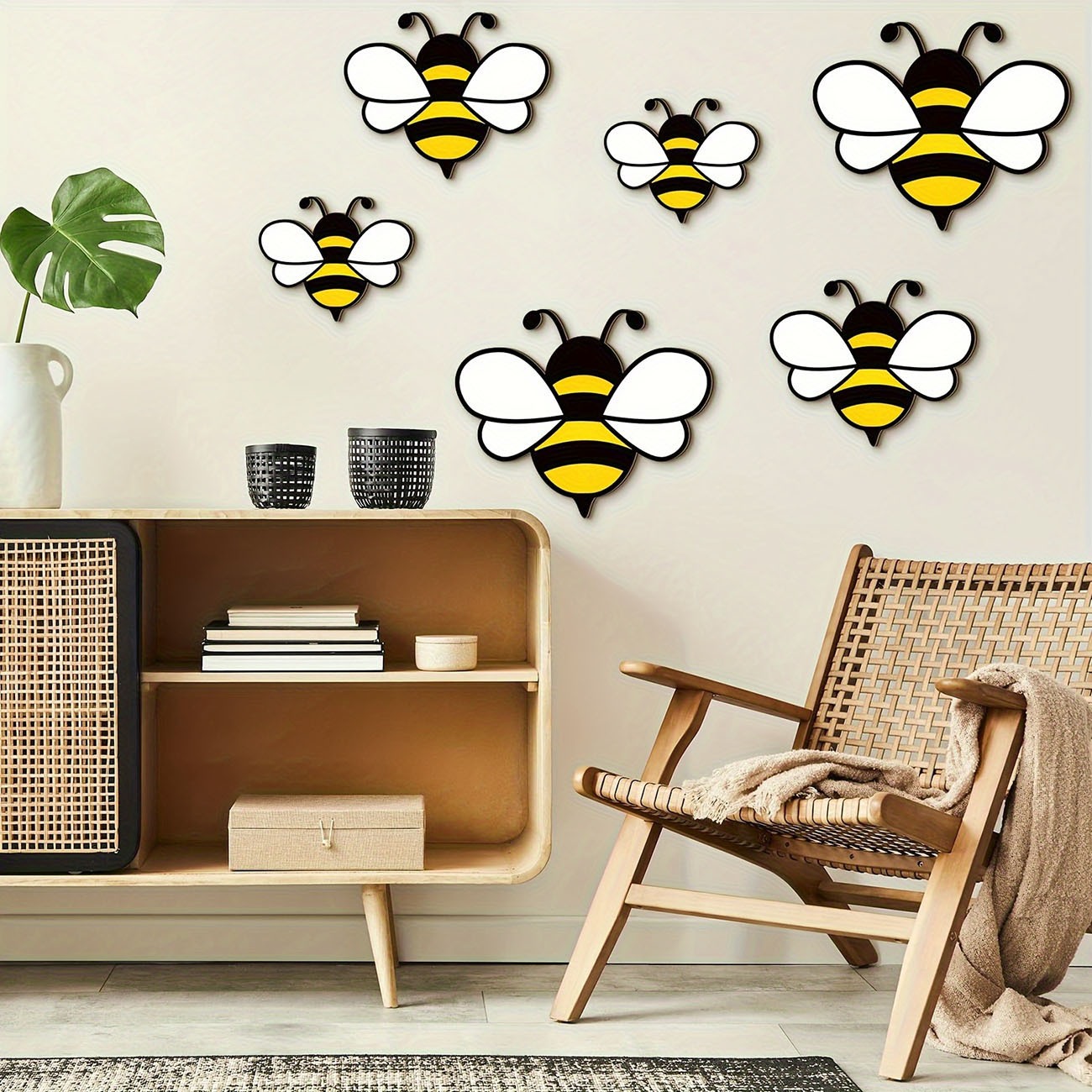 6Pcs Cute Bee Wooden Wall Stic - Baby Nursery Wallpaper 리뷰 및 가격