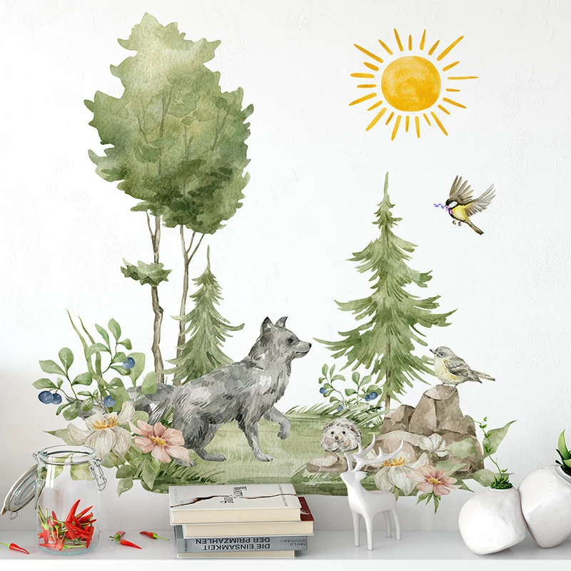Cartoon Forest Animals Deer Be - Baby Nursery Jungle Wallpaper 리뷰 및 가격