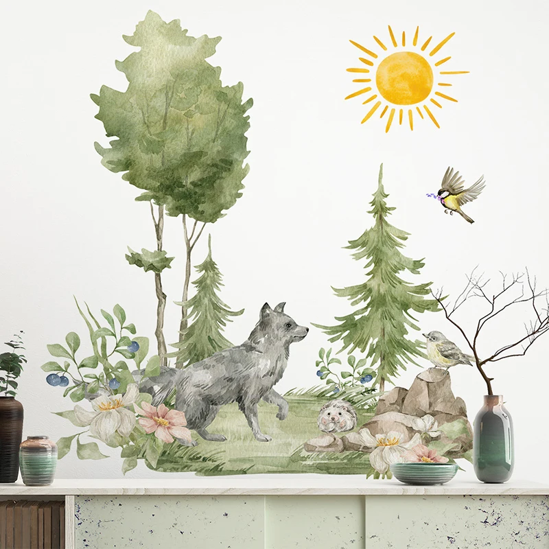 Cartoon Forest Animals Deer Be - Baby Nursery Jungle Wallpaper 리뷰 및 가격