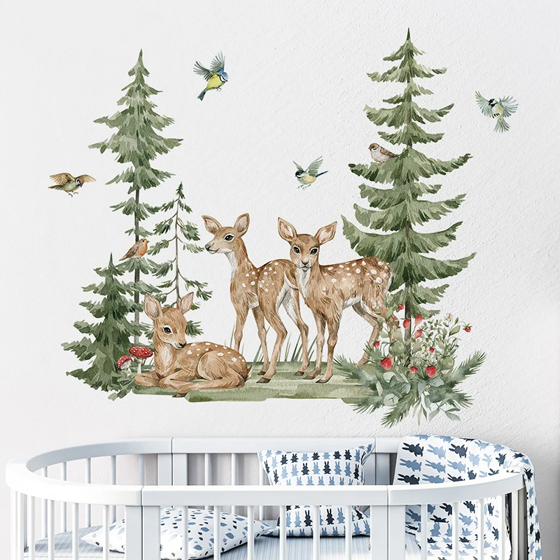 Cartoon Forest Animals Deer Be - Baby Nursery Jungle Wallpaper 리뷰 및 가격