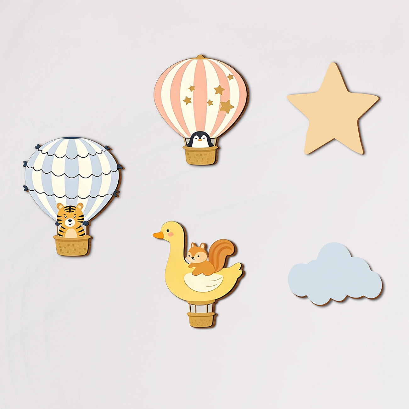 5Pcs Animal Hot Air Balloon Wo - Baby Nursery Wallpaper 리뷰 및 가격