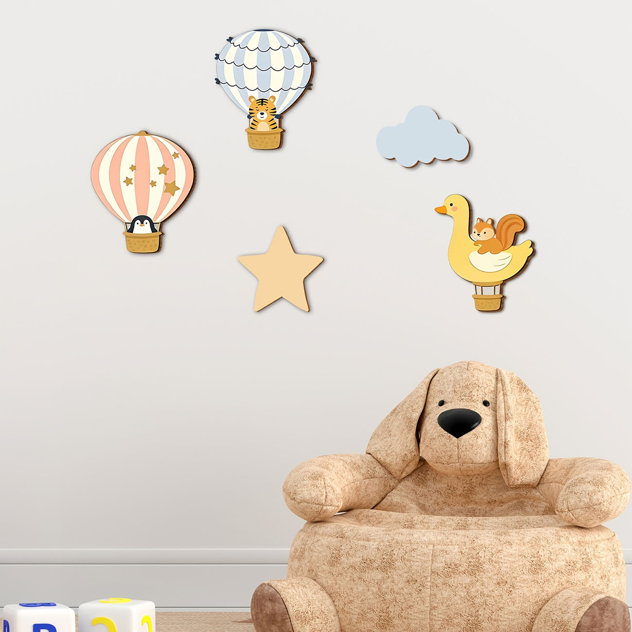 5Pcs Animal Hot Air Balloon Wo - Baby Nursery Wallpaper 리뷰 및 가격